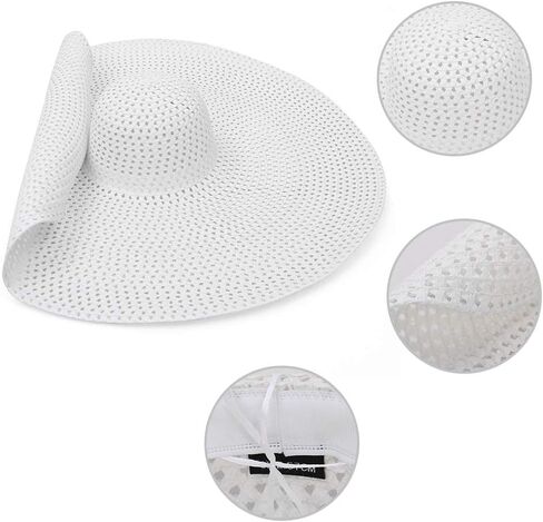 قبعة الشمس النسائية GEMVIE ذات الحافة الكبيرة من القش، قبعة الشمس ذات الحافة المرنة الكبيرة الحجم، قبعة من القش للشاطئ قابلة للتعبئة in Kuwait