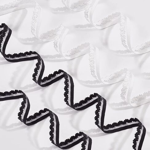 arricraft 20 ياردة شريط دانتيل مرن، 1/2 بوصة أبيض أسود نايلون مرن نسيج عتيق بيكو شريط دانتيل مطاطي لزينة الزفاف وعصابات الرأس الخياطة DIY صنع الحرف اليدوية in Saudi Arabia