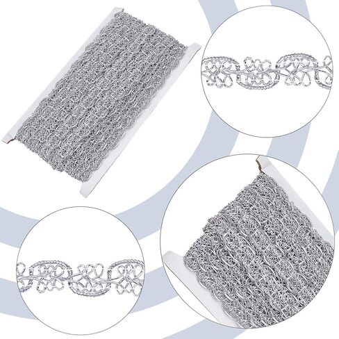 GORGECRAFT 14.8Yds شريط دانتيل مضفر معدني 1/2 بوصة غزل فضي Gimp مزين بوليستر مسطح شريط حافة منحنى حافة البندقية حرفة الخياطة زخارف الملابس الدانتيل لزي الزفاف الزفاف in Kuwait