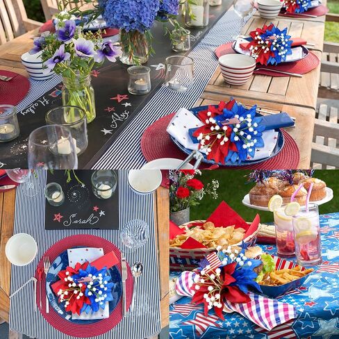 4th of July Napkin Rings Set of 6 Patriotic Napkin Rings Holders Blue Red Flowers Independence Day Serviette Rings for 4th of July Memorial Day Dining Table Decor in Kuwait