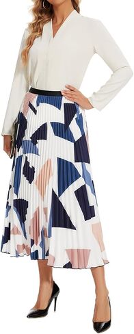 Women's Elastic High Waist Pleated Shirring Skirt Draping A-line Skirt in Saudi Arabia