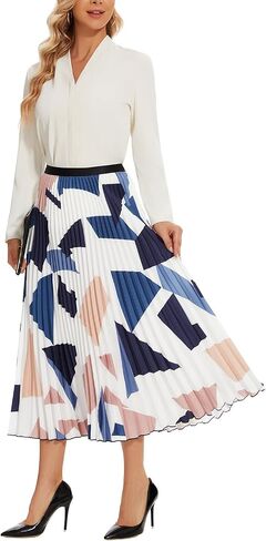 Women's Elastic High Waist Pleated Shirring Skirt Draping A-line Skirt in Saudi Arabia