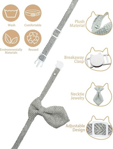 Chic Woven Stripe Bow Tie Breakaway Safety Collar for Cats and Small Dogs - Festive Style, Adjustable 9"-11.8" Kitten Collar (Beige) in Saudi Arabia