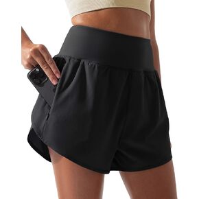 BebreezChic Women's High Waisted Running Shorts 4-Inch Quick-Dry Gym Workout Sports Shorts with Zippered Pockets.