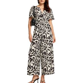 Women's Jumpsuits Boho Print Abstract Pattern V Neck Office Business Fashion Daily Vacation Short Sleeve Summer Dress Travel