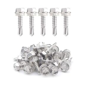 #12 x 3/4" Stainless Hex Washer Head Self Drilling Screws (50pcs) Stainless Steel 410 Fully Threaded Sheet Metal Tek Screw | by IMSCREWS