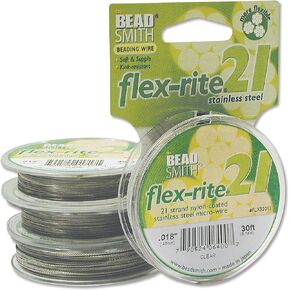 The Beadsmith Flex-Rite 21 Strand Nylon Coated, Stainless-Steel Beading Wire, Jewelry Making Supply (.018 Dia, Clear - 30 Ft)