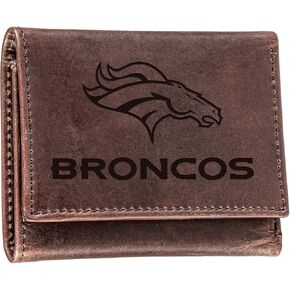 محفظة Team Sports America NFL Denver Broncos Brown Wallet | ثلاثي الطي | شعار مختوم مرخص رسميًا | مصنوع من الجلد | منظم النقود والبطاقات | يتضمن صندوق الهدايا in Saudi Arabia