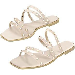 DAYDAYGO Sandals for women - Cute Square Open Toe Dressy Slide Sandal - Comfortable Stylish Flat Sandal Slides Shoes With Striking straps and Soft Memory Foam Insole