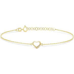 GELIN Open Heart Bracelet in 14K Solid Gold | 14k Gold Diamond Bracelet for Women, Adjustable 6" to 7"