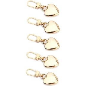 5Pcs Bright Gold Heart Shaped Zipper Pull Replacement Metal Zipper Backpack Zippers Mend Fixer Repair for Coats Jackets Pants Luggage Sewing Notions and Supplies, Fasteners