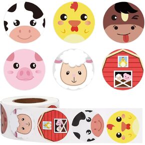 Whaline 500Pcs Farm Animal Stickers Colorful Animal Face Decals Cute Pig Sheep Cow Chick Animal Self-Adhesive Label Stickers for Classroom Greeting Cards Envelope Gift Wrapping Party Favor