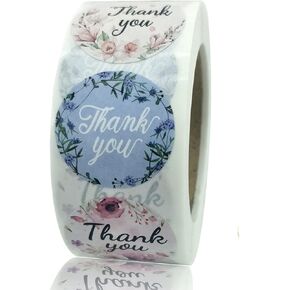 1 Inch Thank You Stickers Roll, 500 Pcs 8 Floral Designs of Thank You Label Stickers for Greeting Cards,Flower Bouquets,Baking Packaging,Small Business,Envelope Seals,Birthday,Wedding,Party