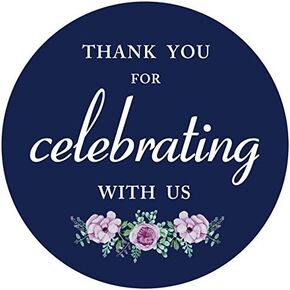 80 pack- 2" navy blue floral thank you for celebrating with us label stickers, thank you sticker labels