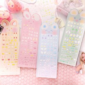4Sheets Korean Deco Stickers Kpop Stickers for Photocards Cute Stickers Kawaii Rabbit Bear Mouse Dog Ear Stickers Sheets Journal Scrapbook Stickers for Scrapbooking Planner Diary DIY Album Photo Card