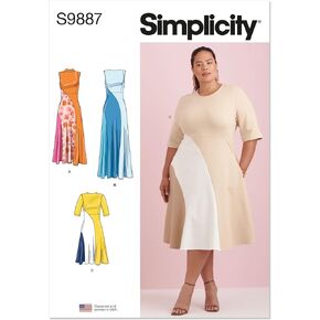 Simplicity Women's Fitted Color Block Dress Sewing Pattern Packet, Design Code S9887, Sizes 20W-22W-24W-26W-28W