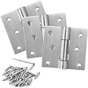 3 Pack 3" Self Closing Door Hinges, 201 Stainless Steel Heavy Duty Spring Hinges, Automatic Closing Adjustable Tension Brushed Hinges with Screws (Size: 3 x 3-3/8 inches Thickness: 2.9 mm)