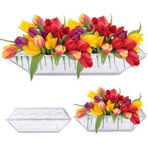 3 Pack Acrylic Flower Vase Rectangular (1 Large Vase 22 Holes+2 Small Vases 8 Holes Each) Acrylic Flower Vase Set for Centerpieces for Weddings, Dining Table, Parties, Modern Flower Arrangements in Saudi Arabia