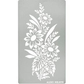 Aleks Melnyk No.273 Metal Stencil, Sunflower in a Bouquet with Wildflowers, Leaf Blossom, Small Stencil, 1 PCS, Template for Wood Burning, Engraving, Crafting, Scrapbook, Art