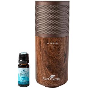 Plant Therapy Wood Grain Portable Diffuser Travel Pack, Includes The Travel Essential Oil Blend 10 mL (1/3 oz) 100% Pure, Undiluted, Natural Aromatherapy, Therapeutic Grade
