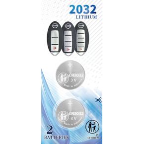 2 Pack CR2032 2032 Smart Remote Key Fob Battery Replacement for Nissan (2007-2022+) 370Z Altima Armada GT-R Kicks Leaf Maxima Murano Pathfinder Rogue Sentra Titan Versa Key case Shell Prox
