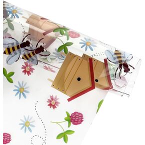 | 12"×54" Sunflower Series Transparent Vinyl Roll, Bees and Flowers Waterproof TPU Fabric for Handbags, Wallets, Quilting