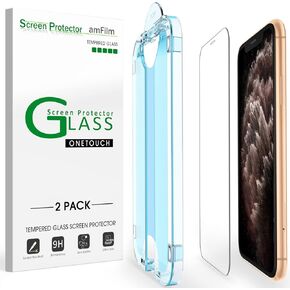 amFilm OneTouch Glass Screen Protector for iPhone 11 Pro (5.8") with Easy Installation Kit, Tempered Glass, 2 Pack
