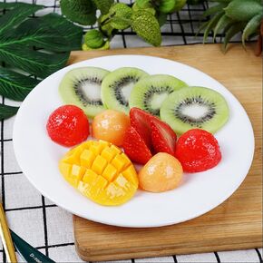 Artificial Fresh Cut Fruit(Dragon Fruit Slices,Pineapple Slices) Display Props - Fake Fruit Platter with Plate for Shop Display Window Decor