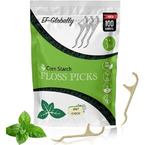 Dental Floss Picks, Plant-Based and Eco-Friendly, No Break and No Shred Floss, 100 Count, Mint