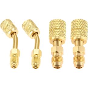 Mtsooning 4PCS R410A Quick Couplers Adapter,5/16" SAE Female to 1/4" SAE Male Quick Couplers Thread,Straight & 45 Degree Charging Vacuum Adapter Replacement for HVAC Air Conditioner Mini Split System