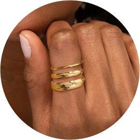 Gold Rings for Women, 14K Gold Stacking Rings for Women, Dainty Stackable Plain Gold Wedding Rings Band Simple Trendy Thumb Pinky Ring Set Non Tarnish，1MM / 3MM / 5MM