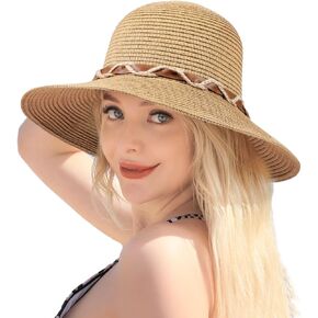 Beach Hat for Women, Wide Brim Sun Straw Hat for Women, Sun Hat Womens UPF 50+ UV Protection, Floppy Foldable Summer Hat