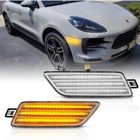 Front Bumper Side Marker Lights Assembly, Amber Full LED Blinker Signal Lamps Kits for 2014-2022 Porsche Ma-can 95B945119 95B945120-Clear lens