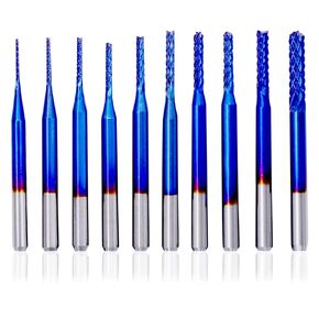 10Pcs Spiral CNC Router Bits 1/8 Inch Shank Nano Blue Coat End Mill Router Bits Set, 0.8mm-3.175mm Cutting Diamater for Lettering Sign Making 2D&3D Sculpture on Wood, Perfect for CNC 3018 ER11 Spindle