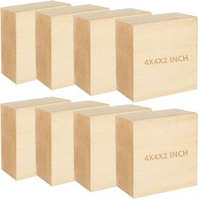 CertBuy 8 Pack Basswood Carving Blocks 4x4x2 Inch, Large Basswood Blocks for Carving and Crafts, Unfinished Wood Blocks for Crafts, Wood Blanks DIY Wood Signs for Crafts