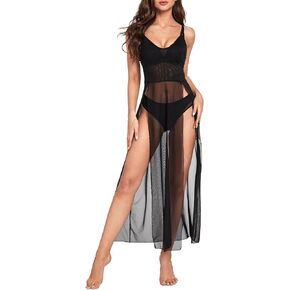 SOLY HUX Women's Lingerie Babydoll 3 Piece Sexy Mesh Slit Nightdress Strappy Bra and Thongs Exotic Sleepwear