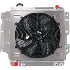 Radiator Compatible for 1987-06 Jeep Wrangler TJ 2.4L-4.2L, 3 Row Full Aluminum Radiator + 120W Fan Shroud + Thermostat Relay Kit