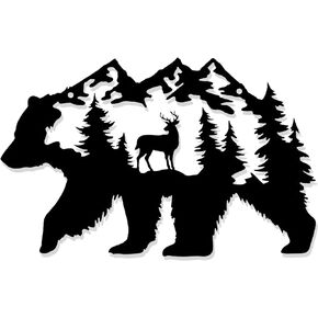 Metal Bear Wall Decor Black Rustic Forest Wall Art, Bear Pictures Wall Art Hunting Wildlife Decor, Bear Decorations For Cabin Living Room Bedroom, 14 x 8.5 Inch