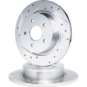 R1 Concepts Rear Brake Rotor Kit |Brake Rotors| Brake Disc |Drilled and Slotted|| Fits 2017-2022 Hyundai Elantra, Elantra GT, Ioniq, Veloster; Kia Forte, Forte5, Niro