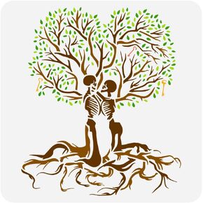 FINGERINSPIRE Tree of Life Stencil 11.8x11.8 inch Love Till Death Painting Stencil Plastic Couple Skull Tree Key Pattern Stencil Reusable DIY Art Craft Stencils for Home Wall Valentine's Day Decor
