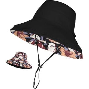 Women's Reversible Bucket Summer Sun Hat Wide Brim Wired Edge Floral Beach Cap Foldable Travel UV Protection Lady Hat
