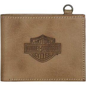 Harley-Davidson Men's Traditional B&S Bi-Fold Genuine Leather Wallet - Natural