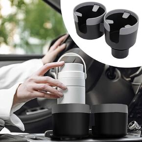 Car Cup Holder Expander Adapter, Large Cup Holder Organizer, Multifunctional Auto Cup Adapter with Adjustable Base, 2 in 1 Auto Water Cup Drink Holder for Bottles, Cups, Drinks, Snack (Black)