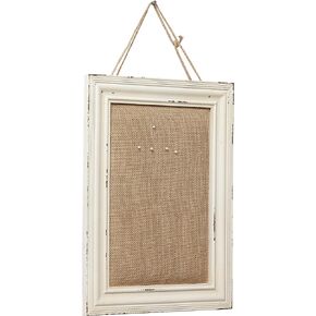 SOFE Cute Linen Small Bulletin Board, 15.7×12 Inches White Decorative Cork Boards for Walls with Frame, Wood Vision Board Farmhouse Pin Board for Home Office School, Rustic Memo Board Display Photo