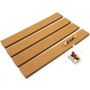 Cork Board Bulletin Board Set (4pcs) - Frameless Memo Boards with 2 x 15 Inch Cork Strips for Office, School, Home or Holiday Decor.