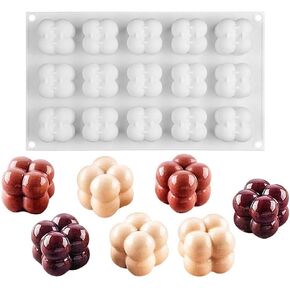 Candle Moulds Silicone HEITIGN 15 Cavity Candles Silicone Mould 3D Mini Bubble Cube Ball Silicone Mould for DIY Chocolate Candle Soap Wax
