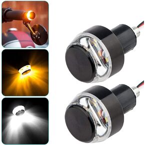 Motorcycle Turn Signal Light Grip Bar Plug Strobe Side Marker End LED Handlebar Motorcycle Handle Bar Grip Plug Side Marker Lamp Accessory 2-Pack