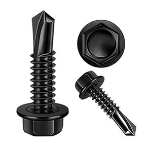 100 PCS 410 Stainless Steel #8x1-1/4" Self Tapping Screws for Metal, Self Drilling Screws Assortment Kit, Black Oxide. (Hex #8x1-1/4")