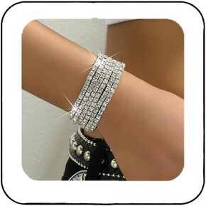 Unicra Silver Rhinestone Stretch Bracelet Set Bride Wedding Bracelets Sparkle Crystal Jewelry Sets for Women and Girls (Pack of 3)