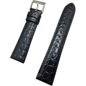 22mm Long, Black Genuine Leather Watchband | Round Alligator Crocodile Grained, Lightly Padded Replacement Watchstrap that brings New Life to Any Watch (Mens Long Length)
